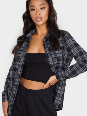 Petite Grey Oversized Checked Boyfriend Shirt