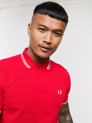 Fred Perry Twin Tipped Logo Polo In Red/white/gold