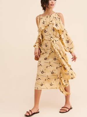 Oneteaspoon Billowing Printed Midi Dress