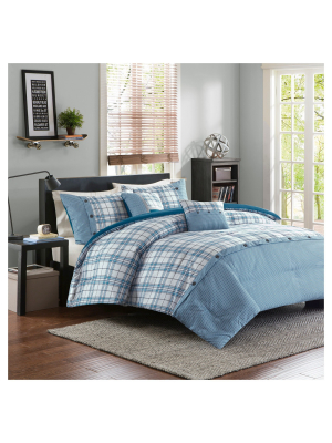 Chet Plaid Print Button Multiple Piece Comforter Set