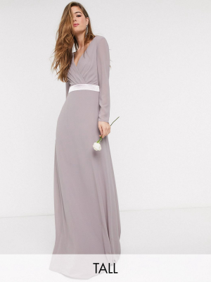 Tfnc Tall Bridesmaids Long Sleeve Bow Back Maxi Dress Dress In Gray