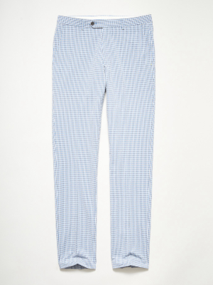 Italian Seersucker Sutton Dress Trouser In Blue Gingham