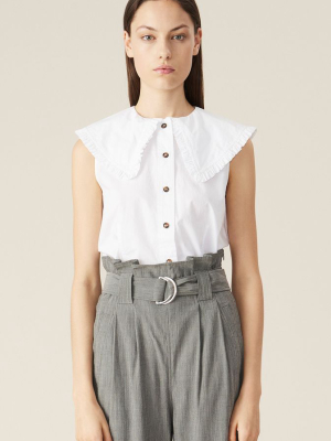 Ganni Cotton Poplin Sleeveless Shirt Bright White