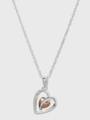 Silver Plated Two-tone Rose Heart "grandma" Necklace - Silver