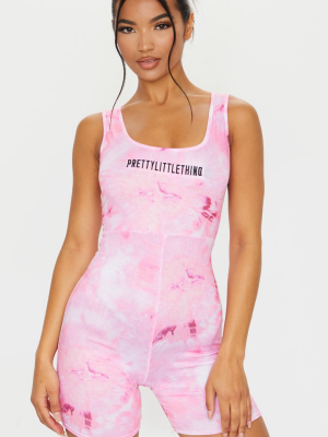 Prettylittlething Pink Embroidered Tie Dye Unitard