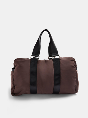 Brown Ruched Nylon Weekender Bag