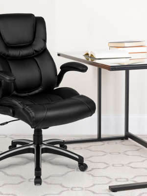 Flash Furniture High Back Black Leathersoft Executive Swivel Office Chair With Double Layered Headrest And Open Arms