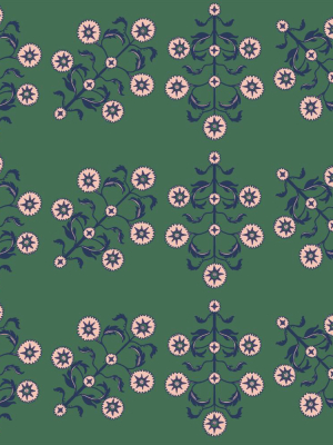 Block Print Floral Self-adhesive Wallpaper In Emerald Design By Tempaper