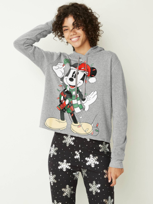 Women's Santa Mickey Ugly Holiday Hooded Sweatshirt - Heather Gray