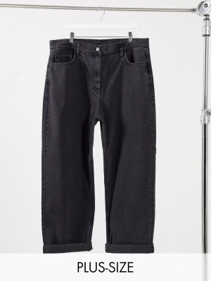 Collusion Plus X014 Dad Jeans In Washed Black