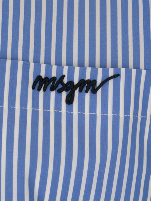 Msgm Floral Printed Detail Striped Shirt