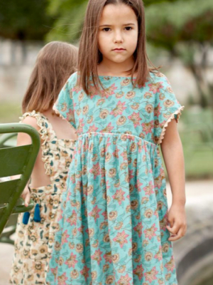 Louise Misha Girls Tapalpa Dress - Turquoise Flowers