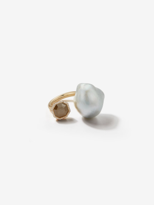 Prive Collection.  One Of A Kind.  Pearl And Slice Diamond Ring  Mp33