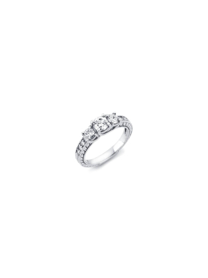 Pompeii3 1/3ct Vintage Three Stone Round Diamond Engagement Ring 14k White Gold