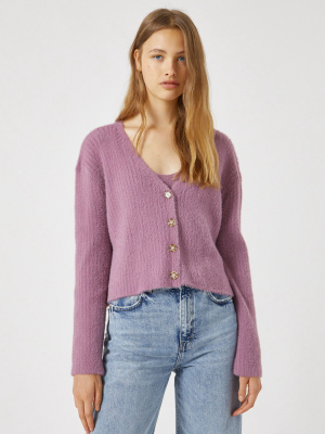 Pull&bear Soft Touch Cropped Cardigan In Pink