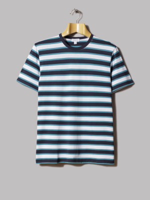 Sunspel Crew Neck T-shirt (navy / Bright Petrol / White Summer Stripe)