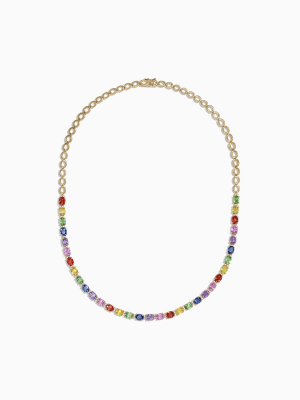 Effy Watercolors 14k Gold Multi Sapphire And Diamond Necklace, 13.84 Tcw