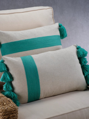 Polignano Embroidered Throw Pillow W/tassels - Turquoise