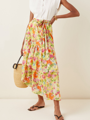 Frances Floral-print Cotton Wrap Skirt