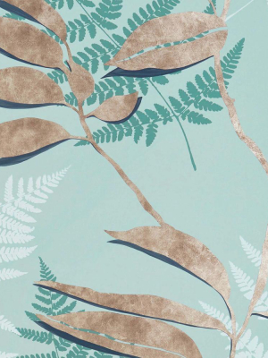 Feuille D'or Wallpaper In Aqua And Copper From The Folium Collection By Osborne & Little