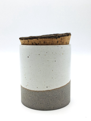 Canister W/ Bark Top | 4" X 4" | Greystone/snow White