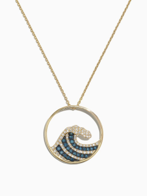 Effy Seaside 14k Yellow Gold Blue & White Diamond Wave Pendant, 0.53 Tcw