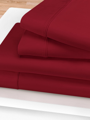 Blue Nile Mills Solid 1200-thread Count Deep Pocket Sheet Set, California King, Burgundy