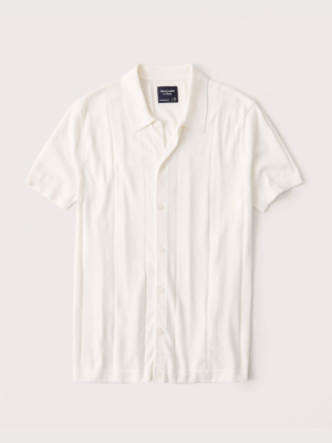 Cotton-silk Blend Knit Button-up Shirt