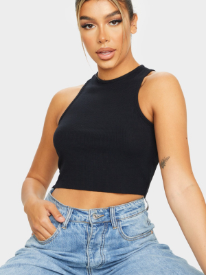 Black Basic Soft Rib Cropped Vest