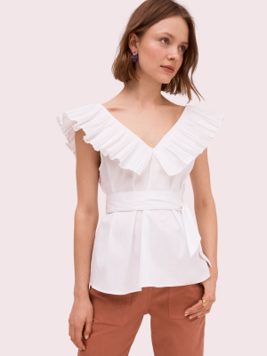 Ruffle Neck Tie Waist Top