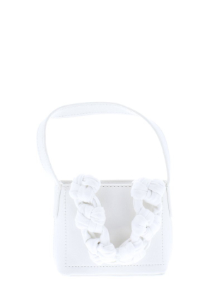Perry054 White Knotted Front Strap Mini Square Handbag