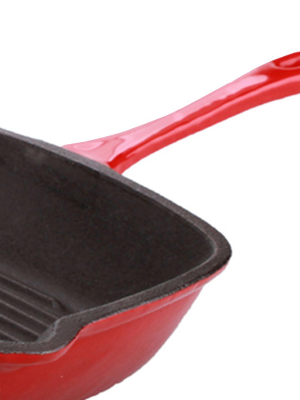 Berghoff Neo 2pc Cast Iron Set, 11" Grill Pan & With Slotted Steak Press, Red