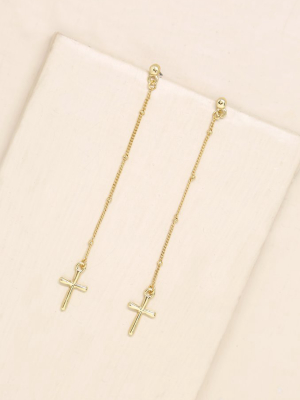 Chance And Faith 18k Gold Plated Dainty Cross Earrings