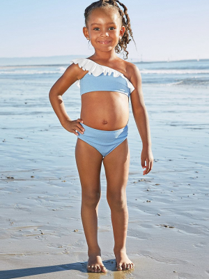 Sarai Blue One Shoulder Ruffled Bikini For Toddler Girls And Girls