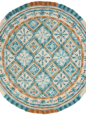 Blossom Ivory/teal Round Rug