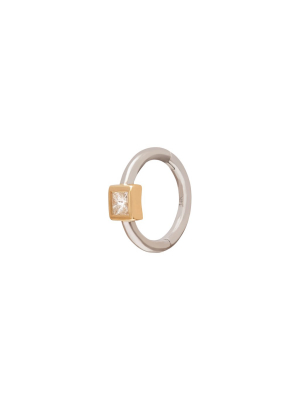 Square Bezel Huggie 6.5mm - White & Yellow Gold