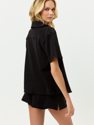 Coco Terry Button Up Shirt - Black