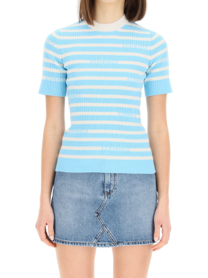 Msgm Striped Knitted Short Sleeve Top