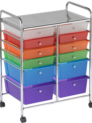 Ecr4kids 12-drawer (8+4) Plastic Mobile Organizer, Rolling Cart For Storage