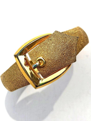 Vintage Crown Trifari Gold Buckle Hinged Bangle Bracelet