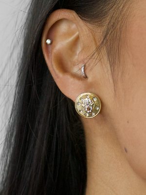 Pave Hamsa Disc Earring