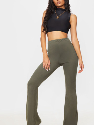 Khaki Ribbed Flared Pants