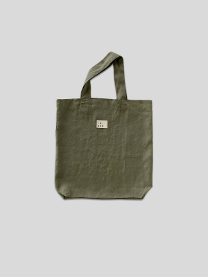 100% Linen Market Bag In Khaki