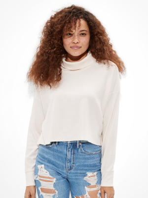 Ae Cropped Long Sleeve Mock Neck T-shirt