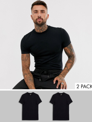 Asos Design 2 Pack Organic Muscle Fit T-shirt With Crew Neck