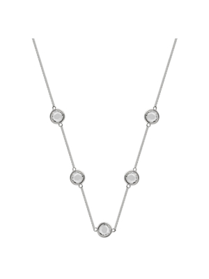 Station Necklace In Silver Plate With 5 Bezel Set Crystals From Swarovski - Clear/gray (18")