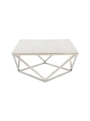 Square Marble Coffee Table With Stainless Steel Base White - Olivia & May