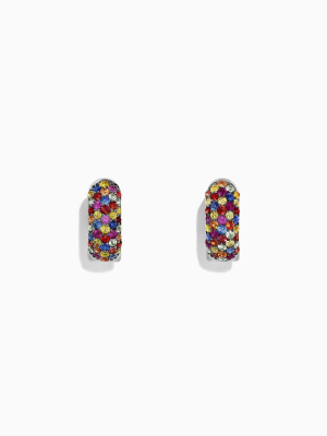 Effy 925 Sterling Silver Multi Sapphire Splash Huggie Hoop Earrings, 2.29 Tcw