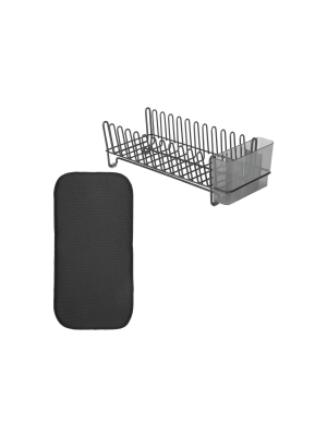 Mdesign Kitchen Counter Dish Drying Rack & Microfiber Mat, Set Of 2