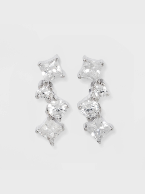 Prong Set Pave Cubic Zirconia Cluster Stud Earrings - A New Day™ Silver